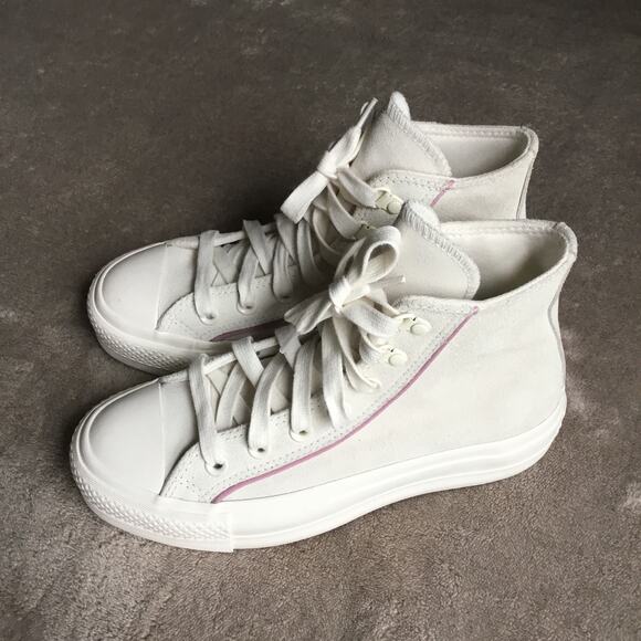 Converse Chuck Taylor All Star Lift platform sneakers white lilac detail Sz 5.5 - Picture 2 of 9